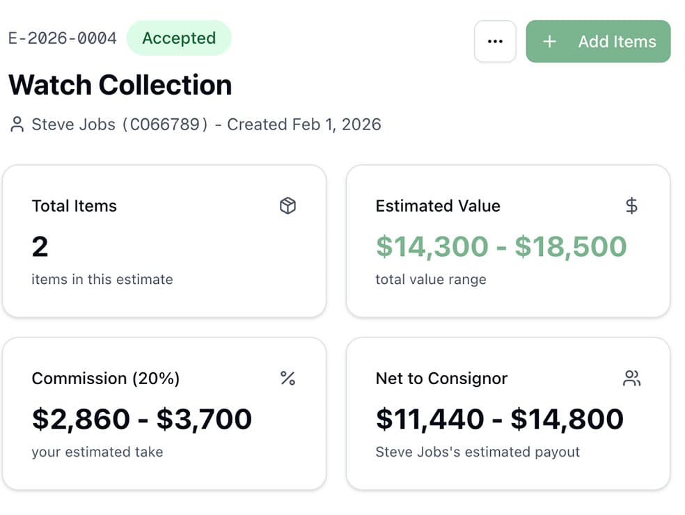 Automatic consignment commission calculations and settlement generation