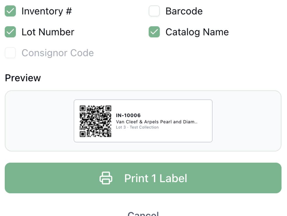 Inventory label printing with QR codes and barcodes on Avery 5160 sheets
