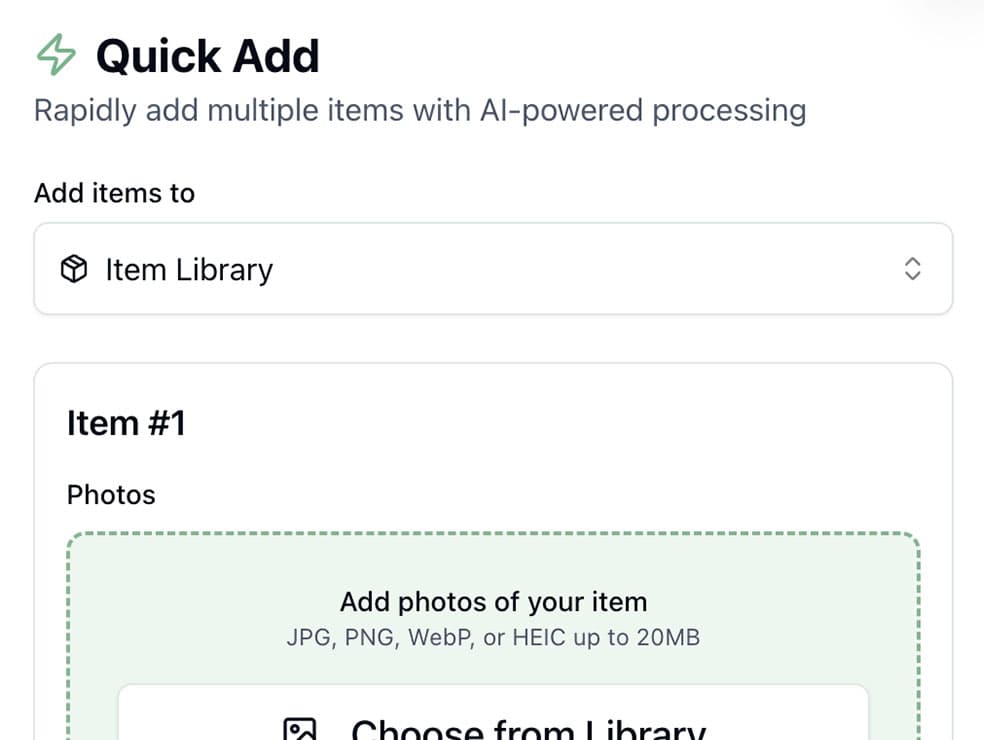 Estate sale rapid item documentation with AI photo cataloging