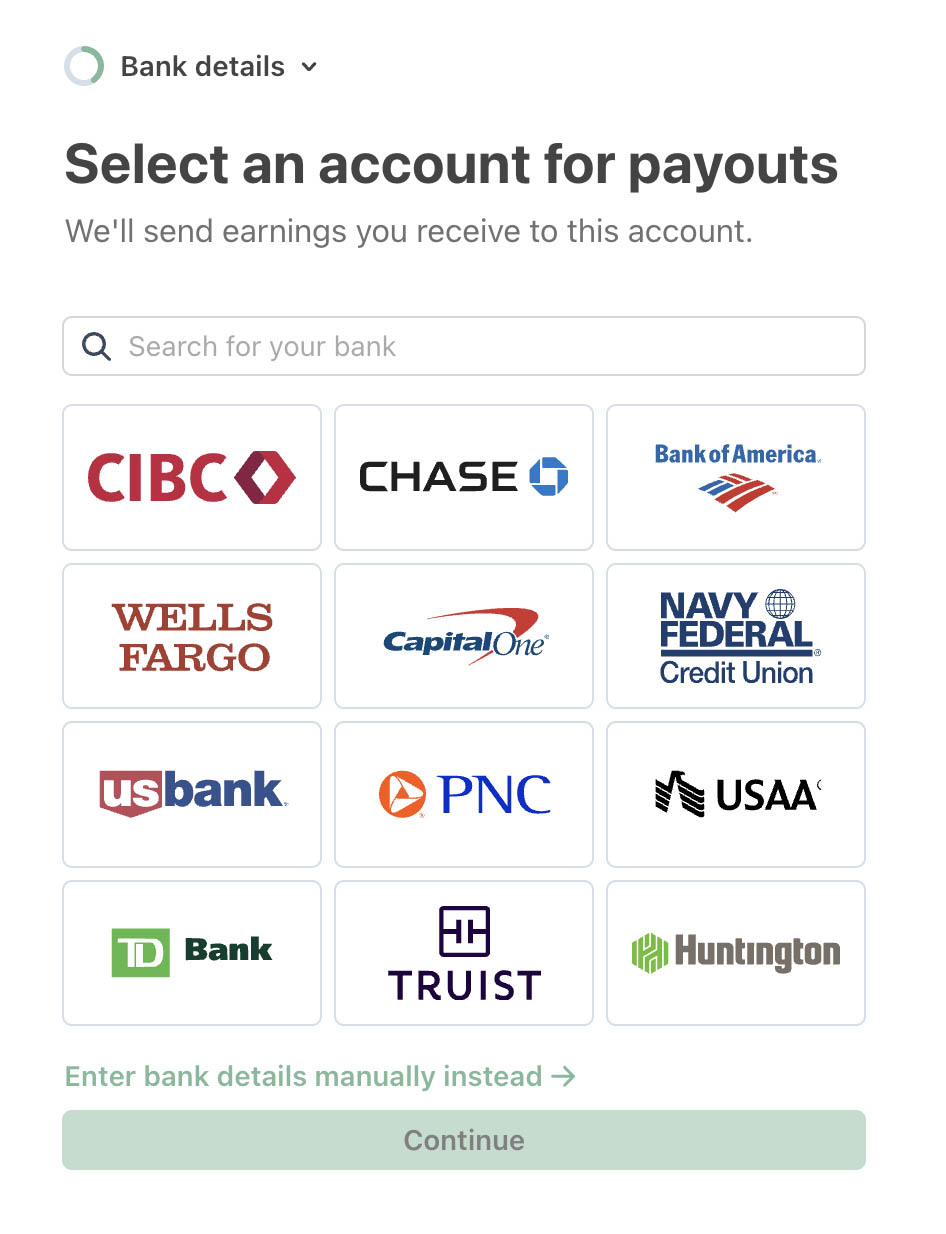 Choose the bank account for your Stripe payouts