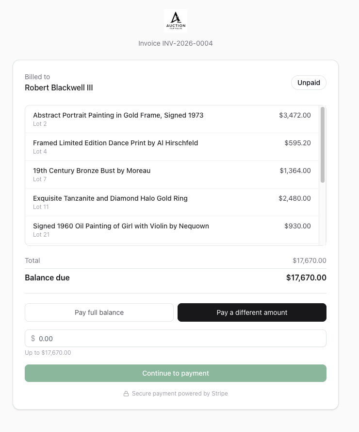 The buyer pays the invoice online by card or digital wallet